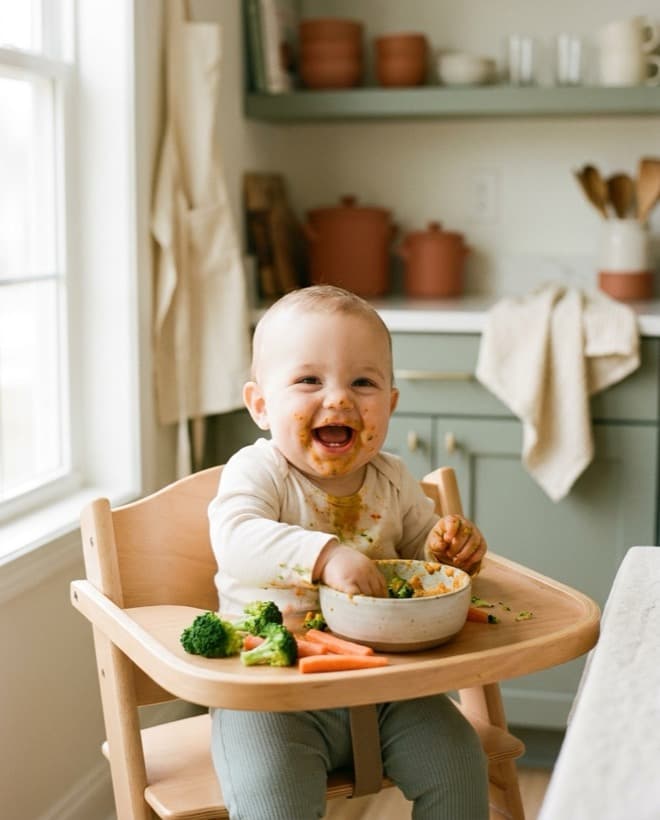 Baby eet zelfgemaakt, kleurrijk eten